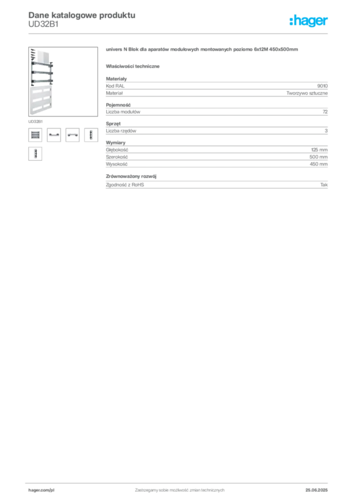 Zdjęcie Hager Karta katalogowa UD32B1 | Hager Polska
