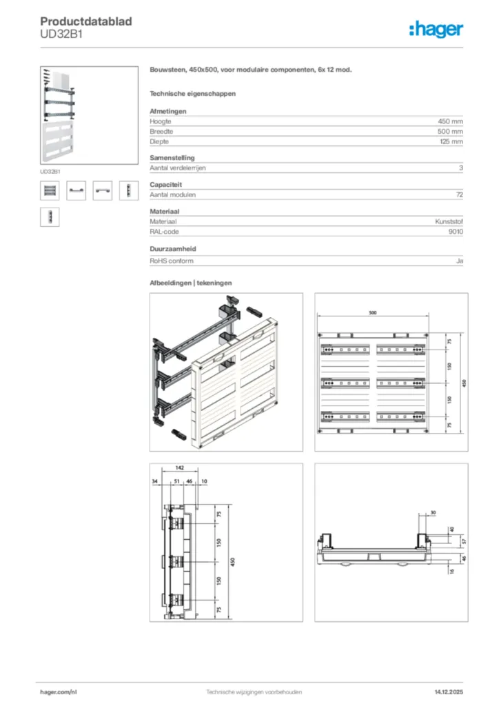 Afbeelding Hager Productdatablad UD32B1 | Hager Nederland