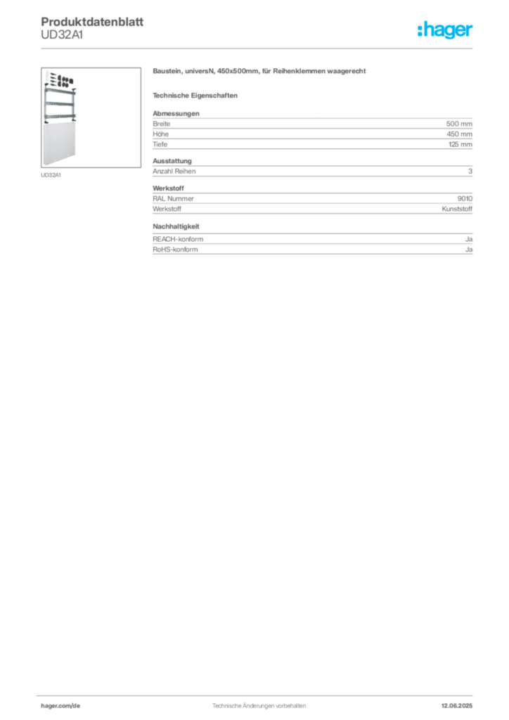 Hager Produktdatenblatt UD32A1