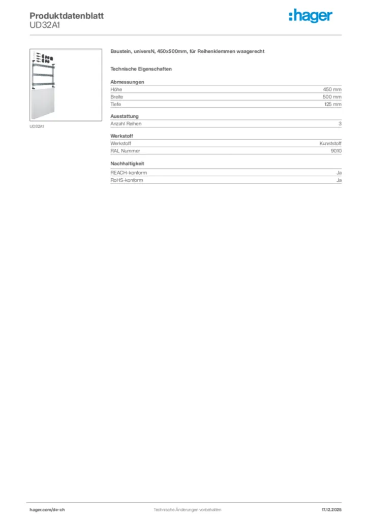 Bild Hager Produktdatenblatt UD32A1 | Hager Schweiz