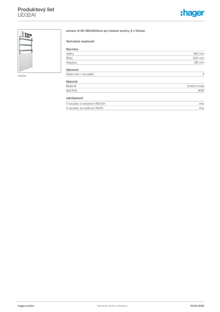 Obrázek Hager Product data sheet UD32A1 | Hager