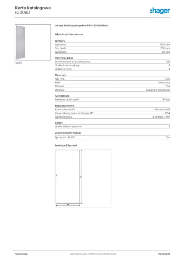 Zdjęcie Hager Karta katalogowa FZ209D | Hager Polska