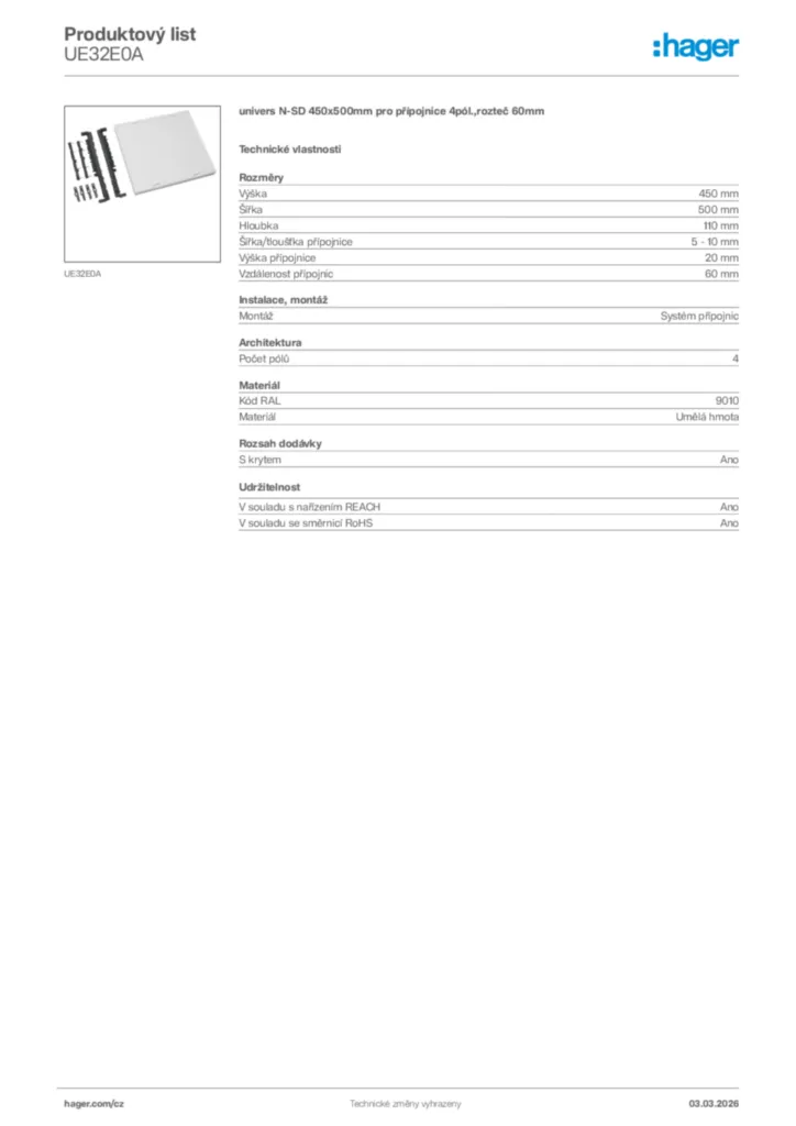 Obrázek Hager Product data sheet UE32E0A | Hager
