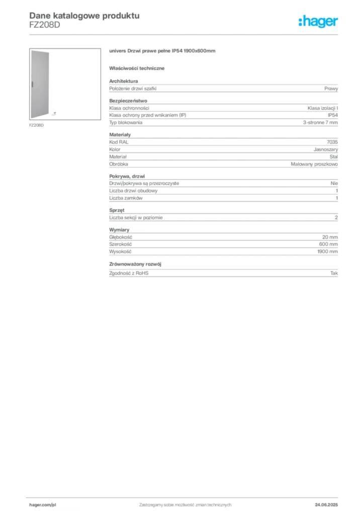 Zdjęcie Hager Karta katalogowa FZ208D | Hager Polska