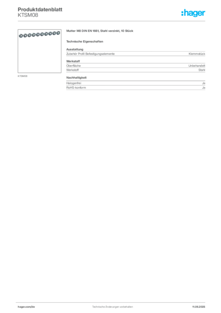 Hager Produktdatenblatt KTSM08