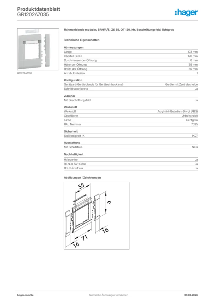 Bild Hager Produktdatenblatt GR1202A7035 | Hager Deutschland