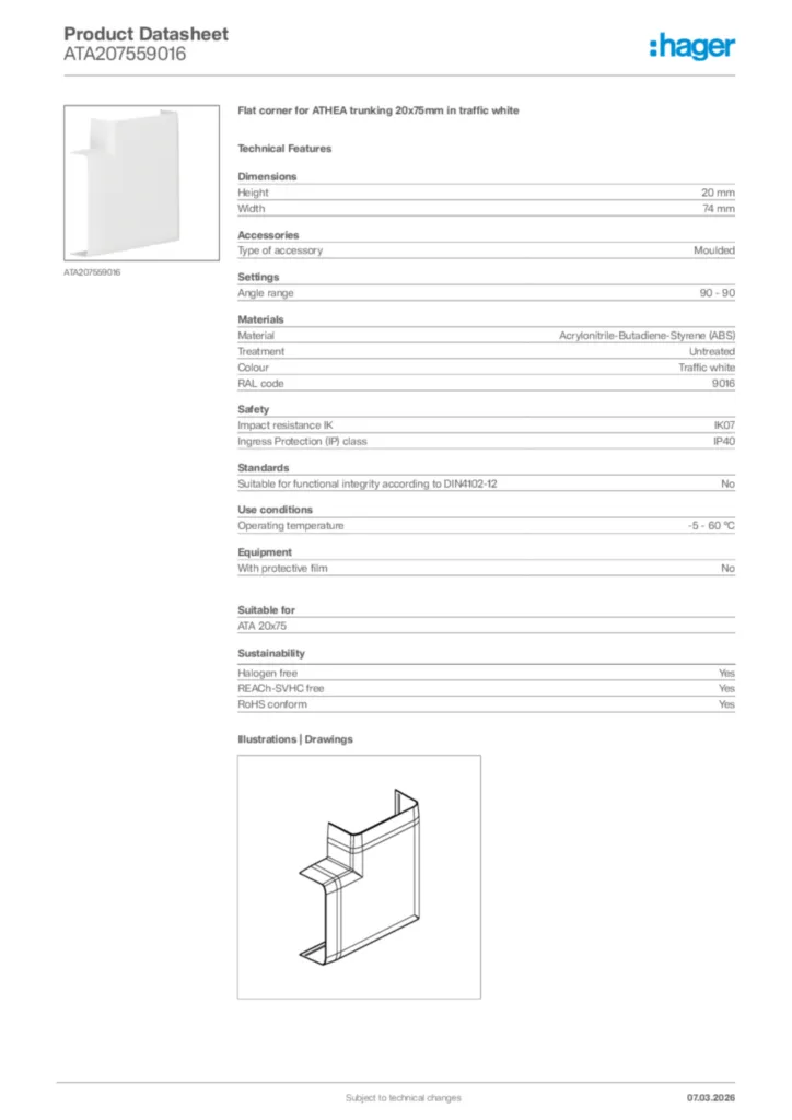 Image Hager Product data sheet ATA207559016  | Hager Africa
