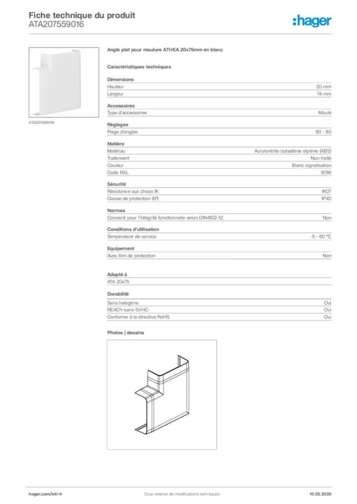 Image Hager Fiche technique du produit ATA207559016 | Hager Afrique