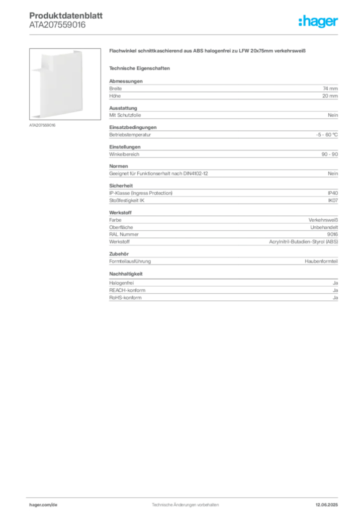 Bild Hager Produktdatenblatt ATA207559016 | Hager Deutschland