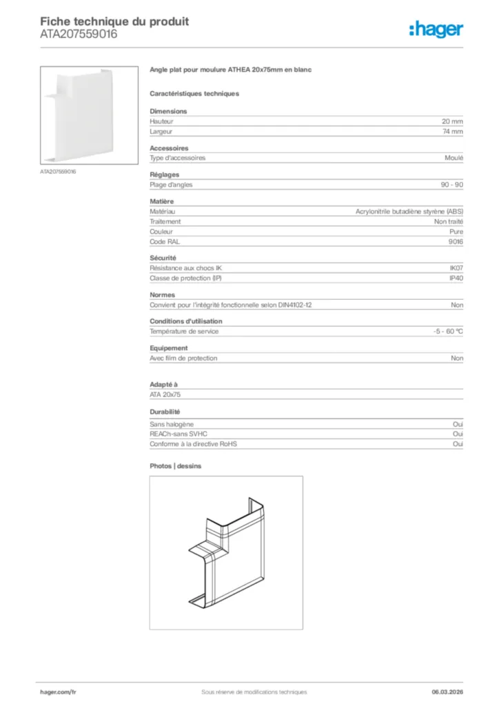 Image Hager Fiche technique du produit ATA207559016 | Hager France