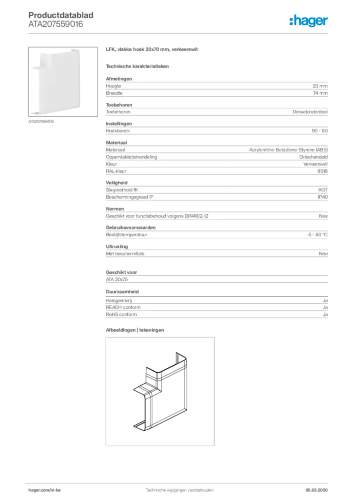 Afbeelding Hager Productdatablad ATA207559016 | Hager Belgium