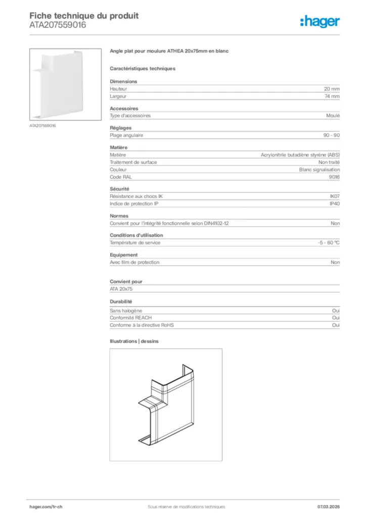Image Hager Fiche technique du produit ATA207559016 | Hager Suisse