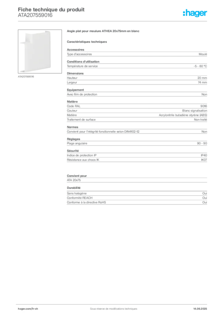Image Hager Fiche technique du produit ATA207559016 | Hager Suisse