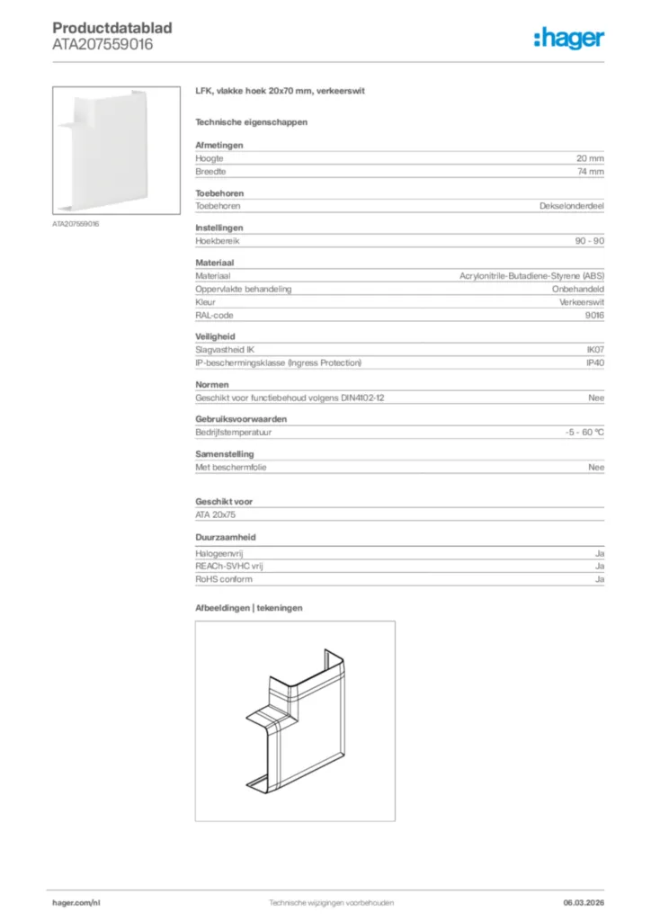 Afbeelding Hager Productdatablad ATA207559016 | Hager Nederland
