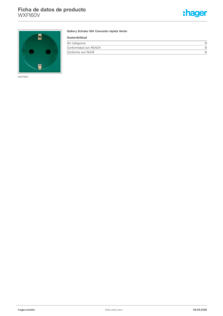 Imagen Hager Ficha de datos de producto WXF160V | Hager España