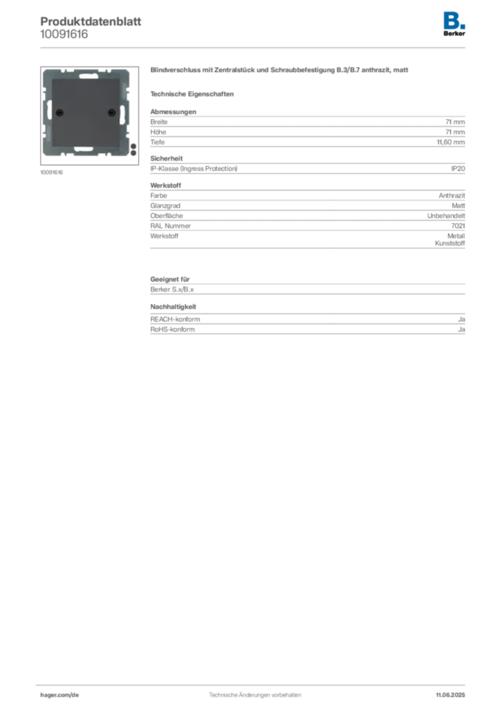 Bild Berker Produktdatenblatt 10091616 | Hager Deutschland