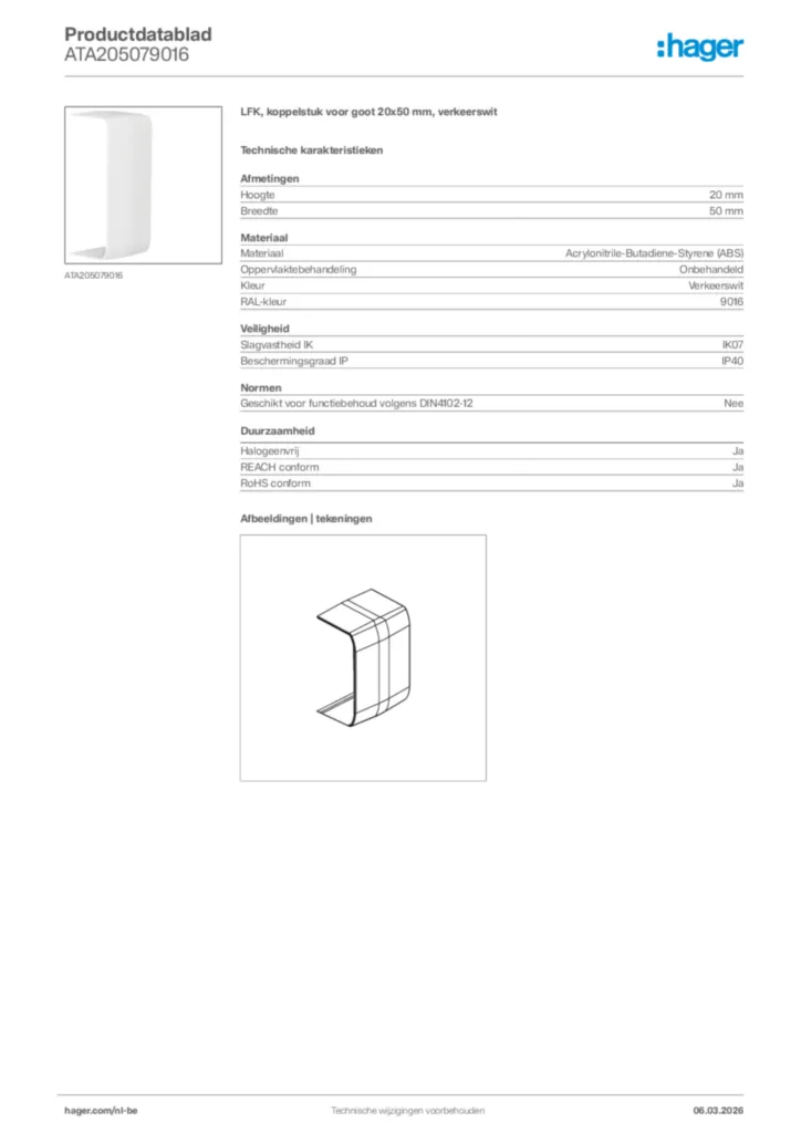 Afbeelding Hager Productdatablad ATA205079016 | Hager Belgium