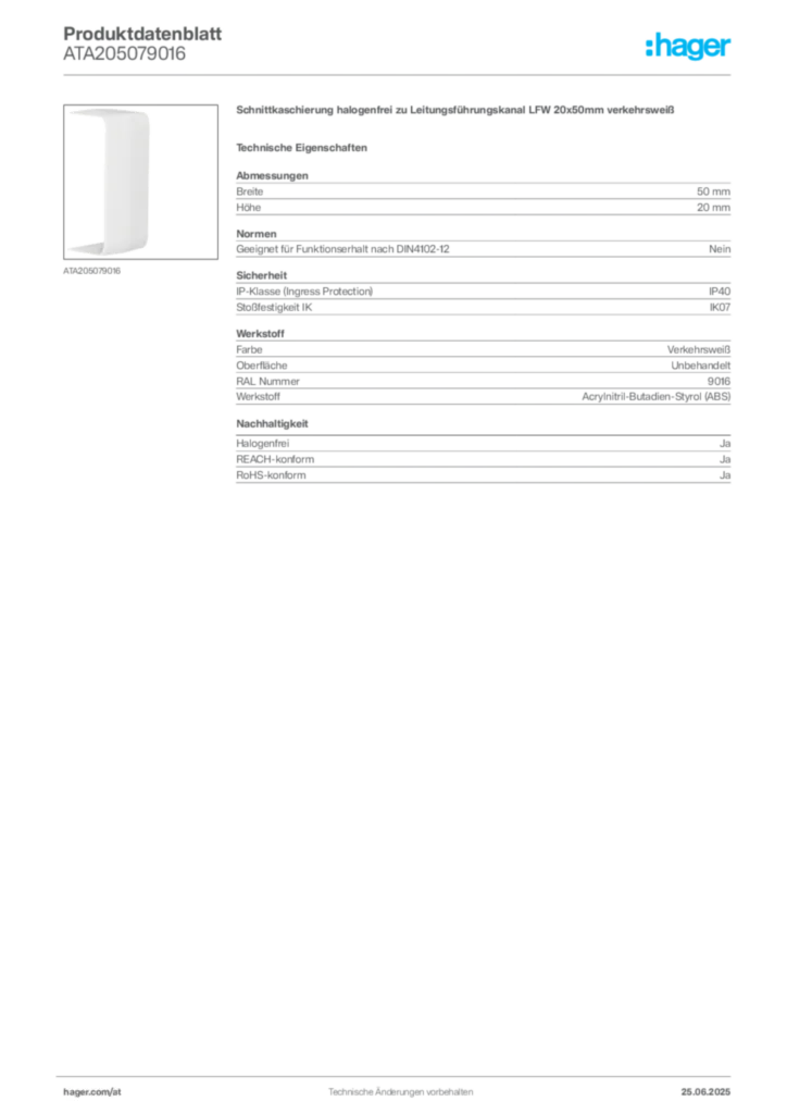 Bild Hager Produktdatenblatt ATA205079016 | Hager Deutschland