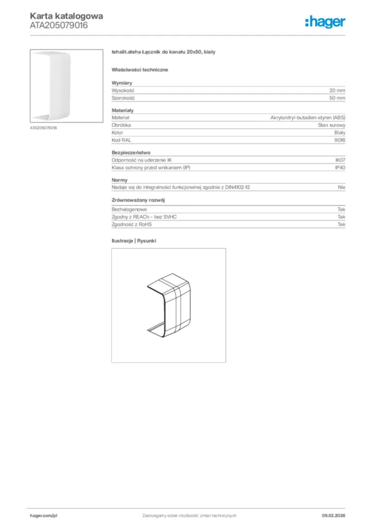 Zdjęcie Hager Karta katalogowa ATA205079016 | Hager Polska