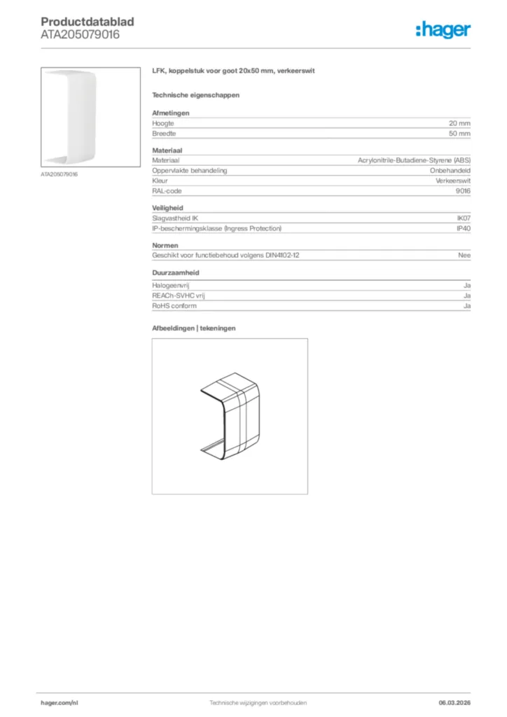 Afbeelding Hager Productdatablad ATA205079016 | Hager Nederland