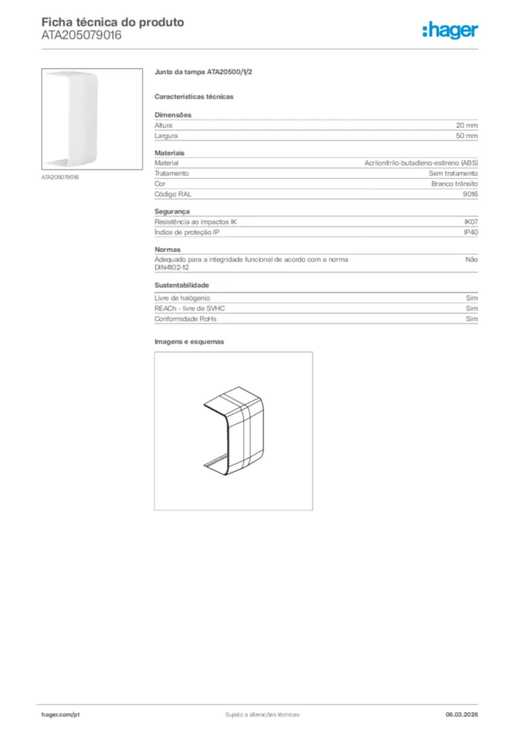 Imagem Hager Ficha técnica do produto ATA205079016 | Hager Portugal