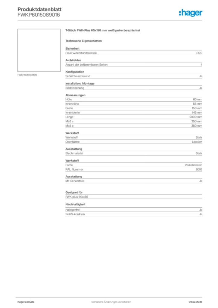 Bild Hager Produktdatenblatt FWKP6015089016 | Hager Deutschland
