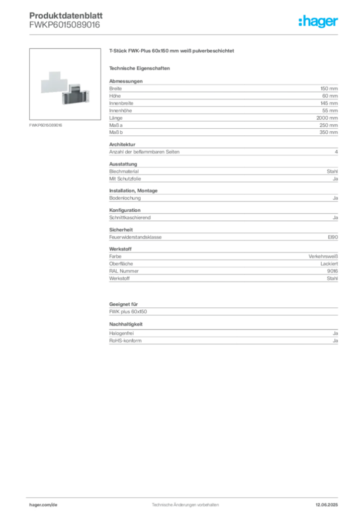 Bild Hager Produktdatenblatt FWKP6015089016 | Hager Deutschland