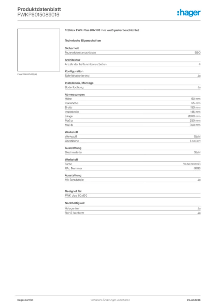 Bild Hager Produktdatenblatt FWKP6015089016 | Hager Deutschland