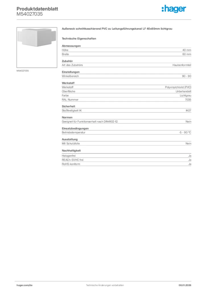 Bild Hager Produktdatenblatt M54027035 | Hager Deutschland