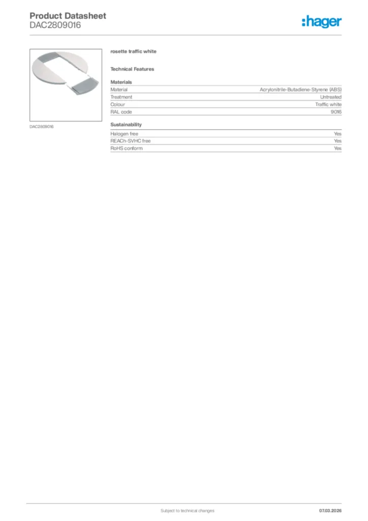 Image Hager Product data sheet DAC2809016  | Hager Africa