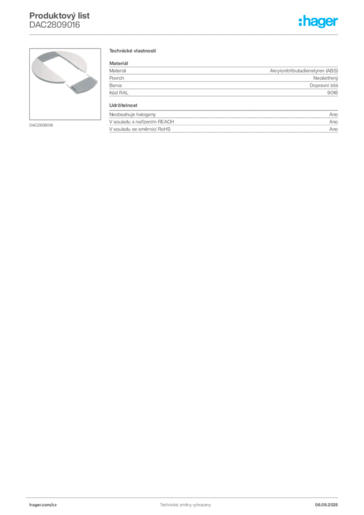 Obrázek Hager Produktový list DAC2809016 | Hager