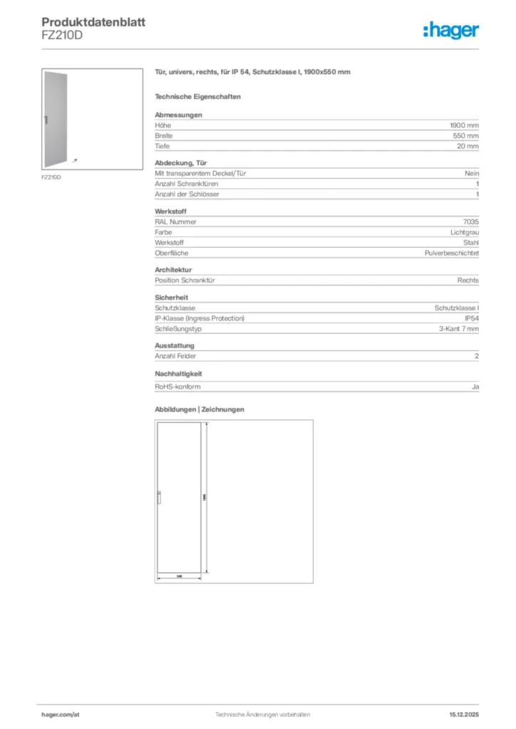 Bild Hager Produktdatenblatt FZ210D | Hager Deutschland