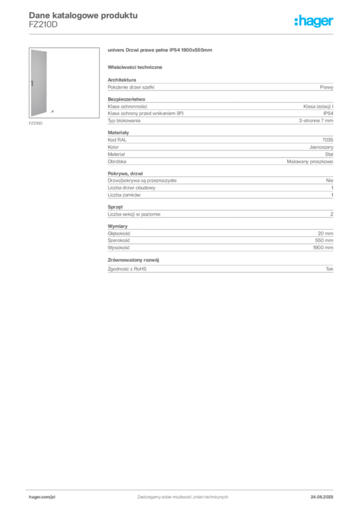 Zdjęcie Hager Karta katalogowa FZ210D | Hager Polska