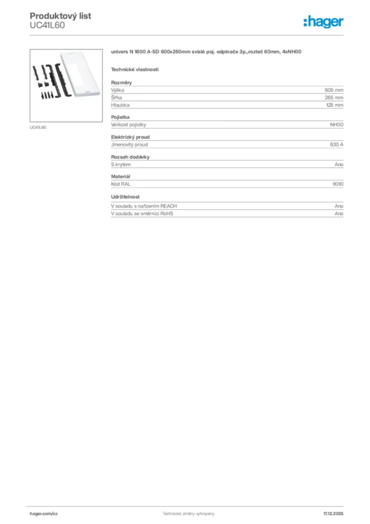 Obrázek Hager Produktový list UC41L60 | Hager