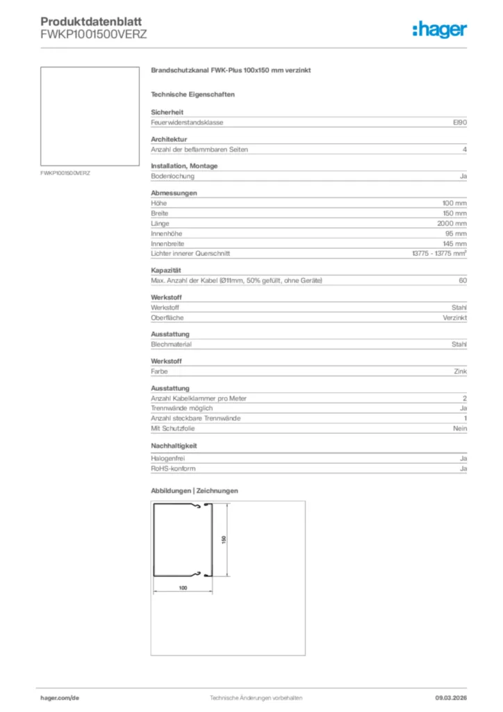 Bild Hager Produktdatenblatt FWKP1001500VERZ | Hager Deutschland