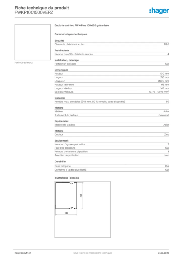 Image Hager Fiche technique du produit FWKP1001500VERZ | Hager Suisse