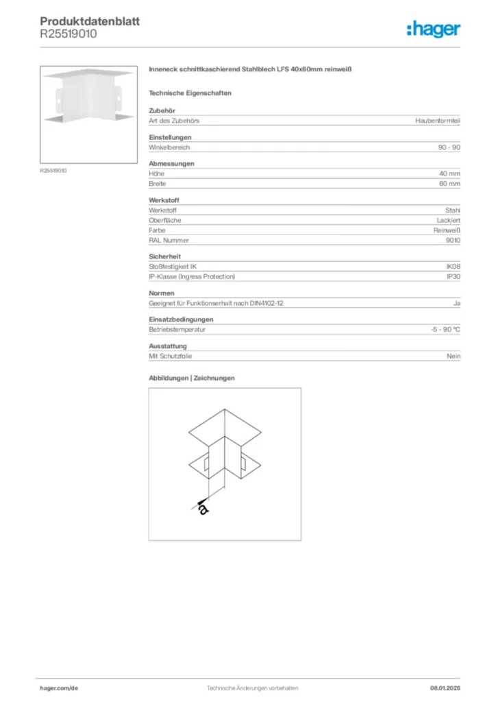 Bild Hager Produktdatenblatt R25519010 | Hager Deutschland