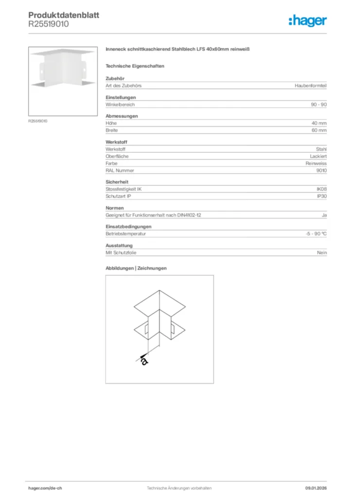 Bild Hager Produktdatenblatt R25519010 | Hager Schweiz