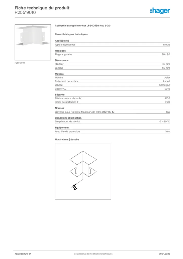 Image Hager Fiche technique du produit R25519010 | Hager Suisse