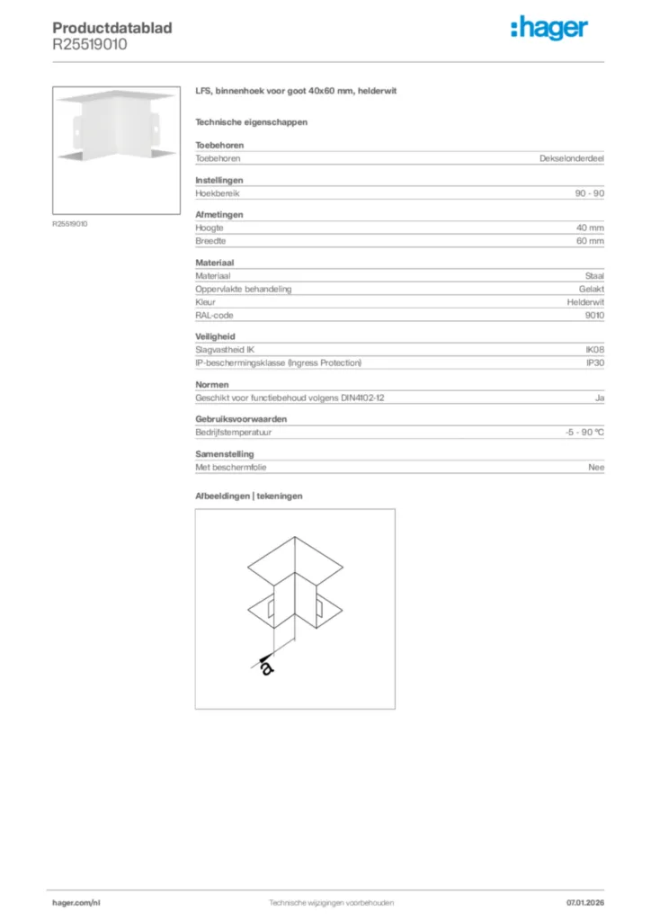 Afbeelding Hager Productdatablad R25519010 | Hager Nederland