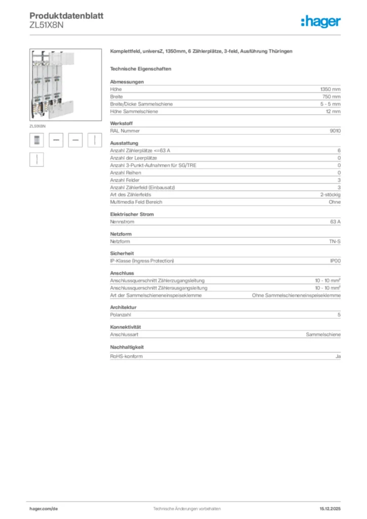 Bild Hager Produktdatenblatt ZL51X8N | Hager Deutschland