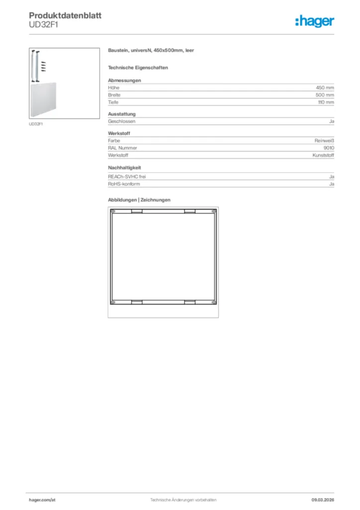 Bild Hager Produktdatenblatt UD32F1 | Hager Deutschland