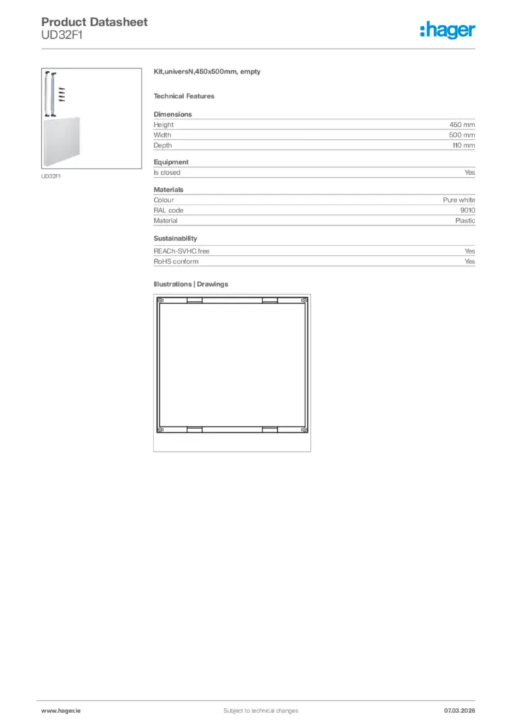 Image Hager Product data sheet UD32F1  | Hager