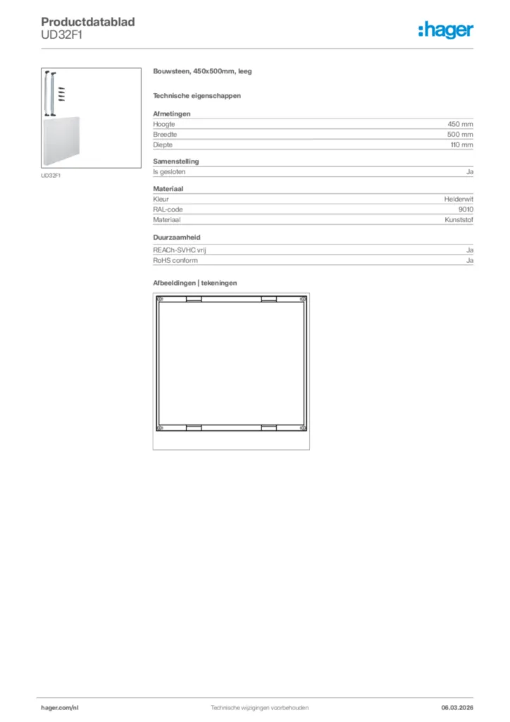 Afbeelding Hager Productdatablad UD32F1 | Hager Nederland