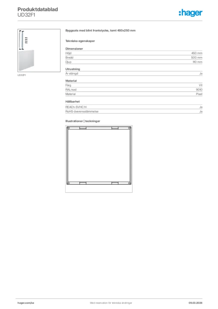 Bild Hager Produktdatablad UD32F1 | Hager Sverige