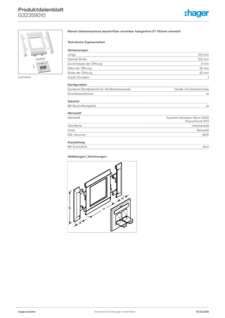 Bild Hager Produktdatenblatt G32359010 | Hager Deutschland