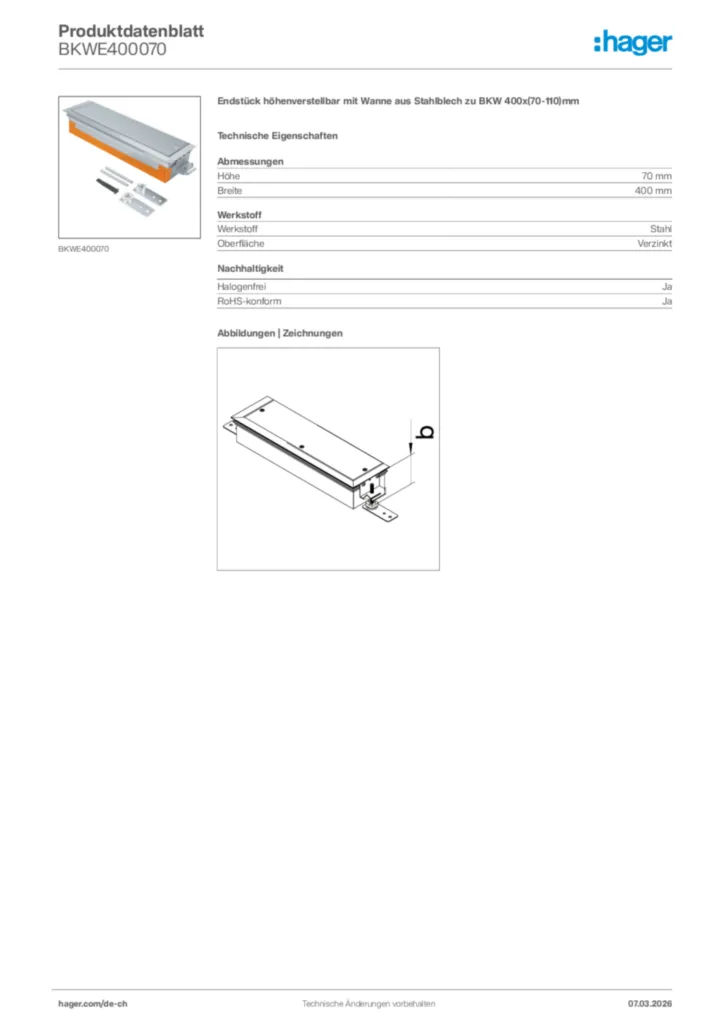 Bild Hager Produktdatenblatt BKWE400070 | Hager Schweiz