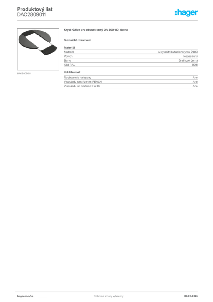 Obrázek Hager Produktový list DAC2809011 | Hager