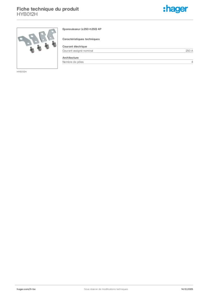 Image Hager Fiche technique du produit HYB012H | Hager Belgique