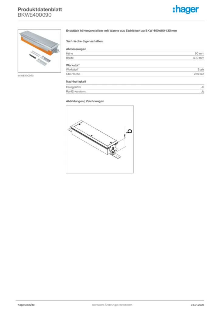Bild Hager Produktdatenblatt BKWE400090 | Hager Deutschland
